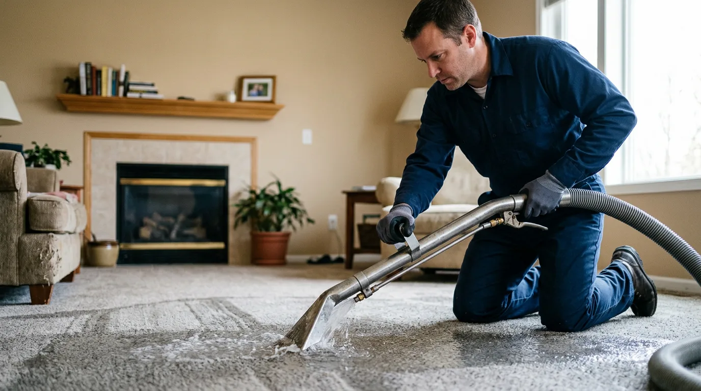 Water damage restoration technician working near Aston, PA